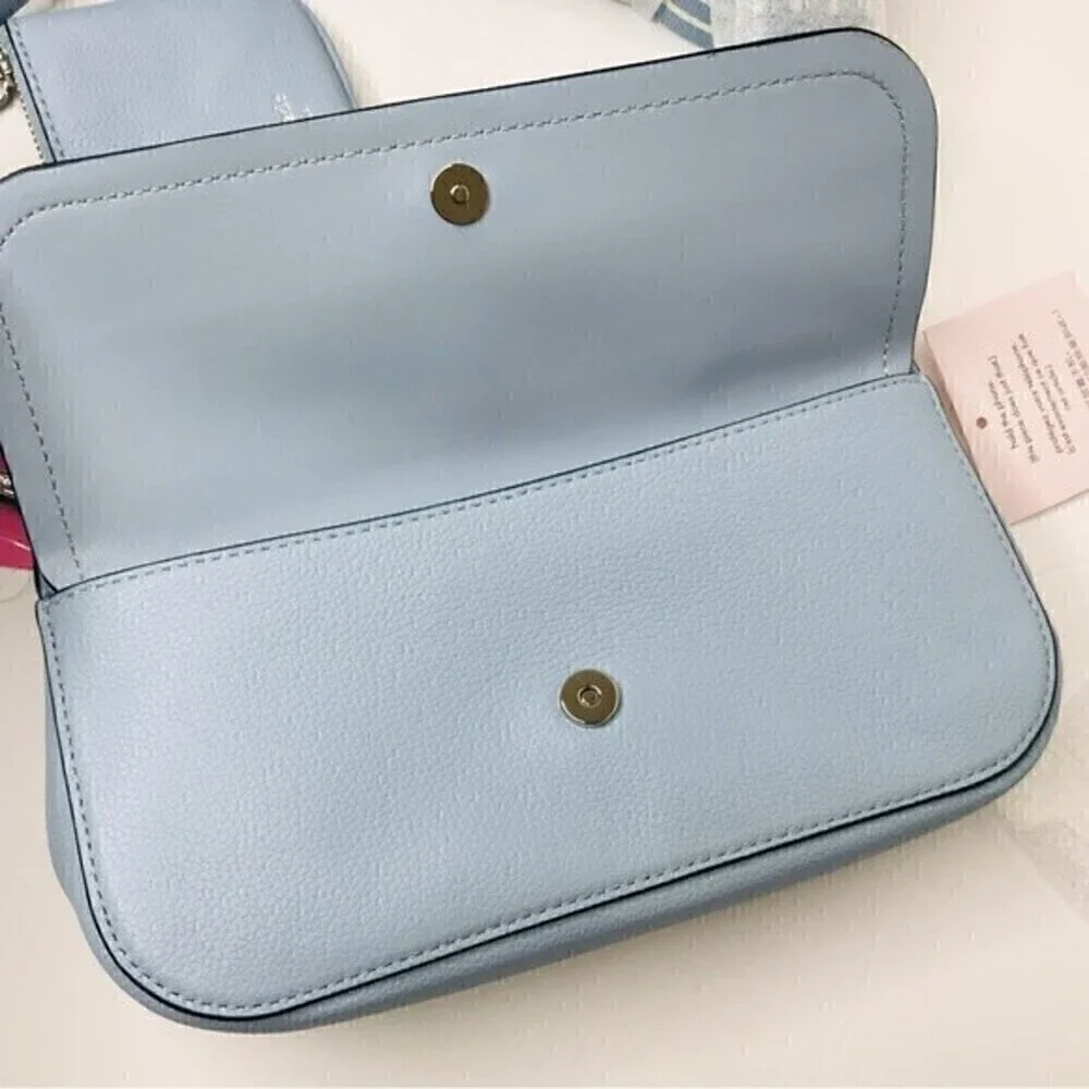 New! Kate Spade Rosie Small Flap Pebbled Leather Ocean Fog Crossbody Bag